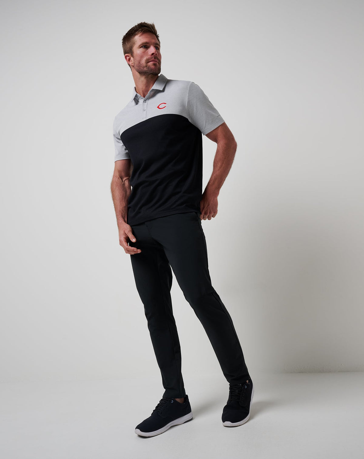 TravisMathew | Cincinnati Reds Home Run Leader Polo - Heather Grey/Black