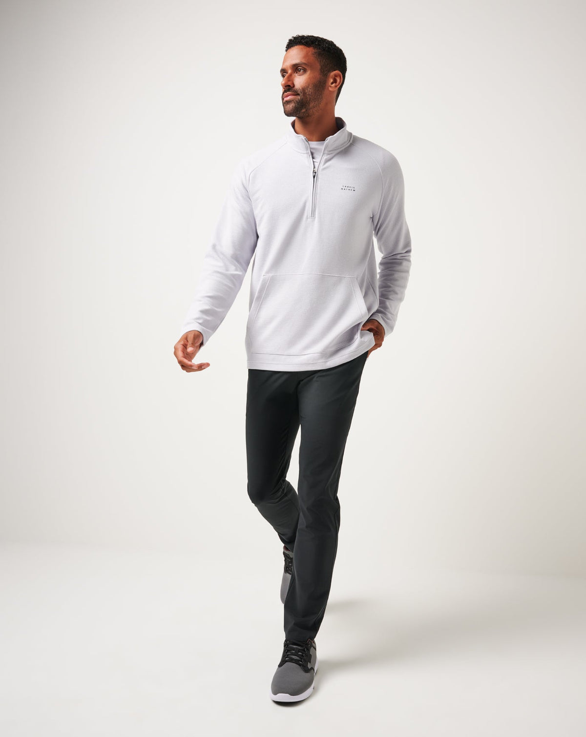 TravisMathew | Performance Waffle Quarter Zip - Heather Light Grey