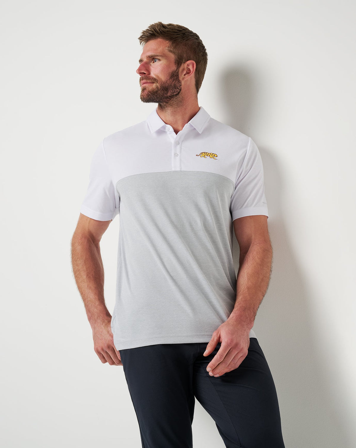 TravisMathew | LSU Drop Back Polo - White/Heather Grey