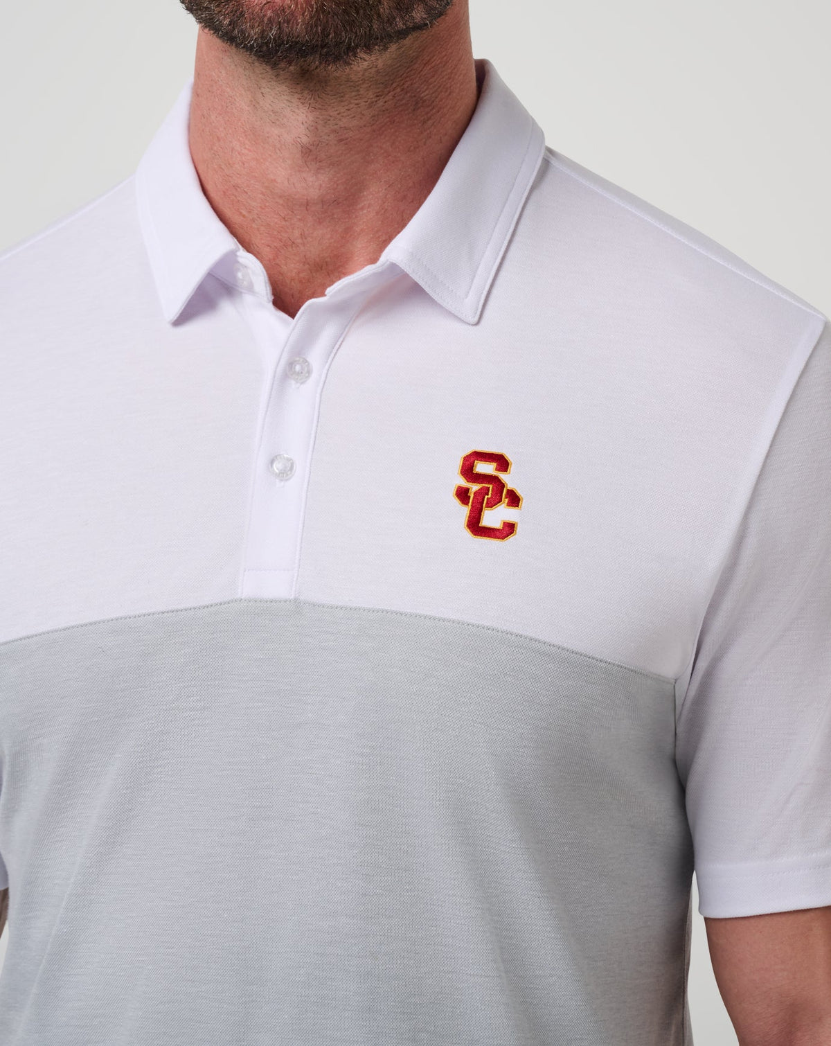 TravisMathew | USC Drop Back Polo - White/Heather Grey