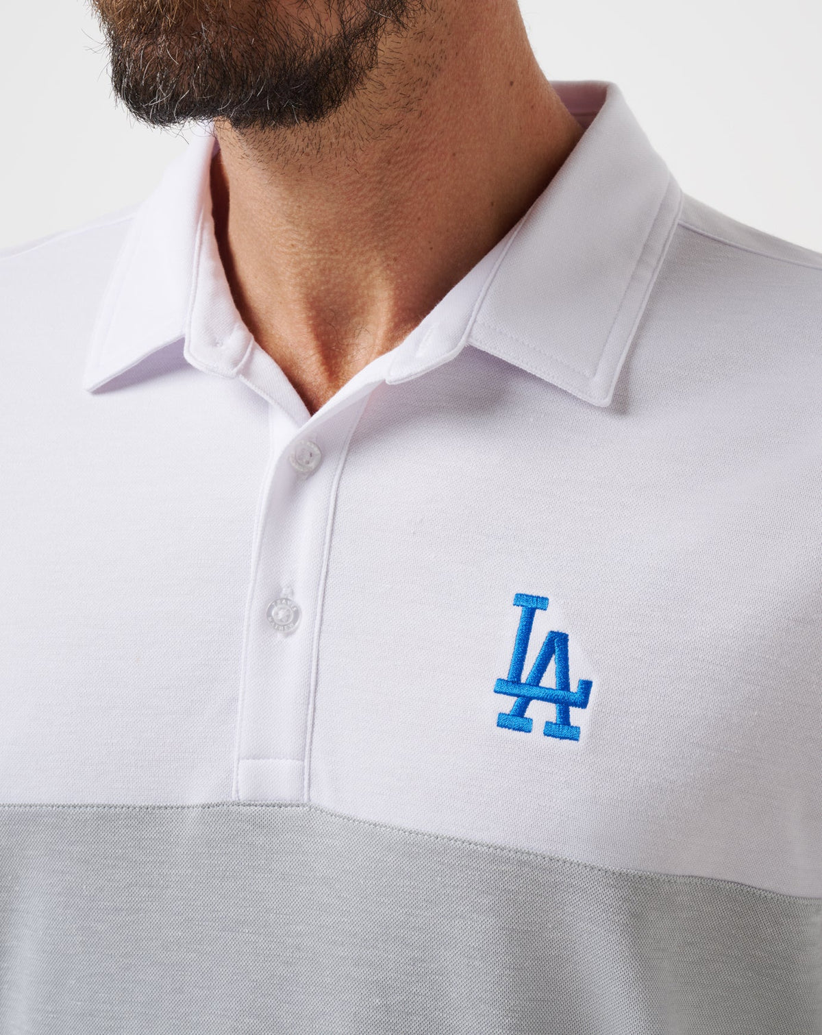 TravisMathew | Los Angeles Dodgers Home Run Leader Polo - White/Heather Grey