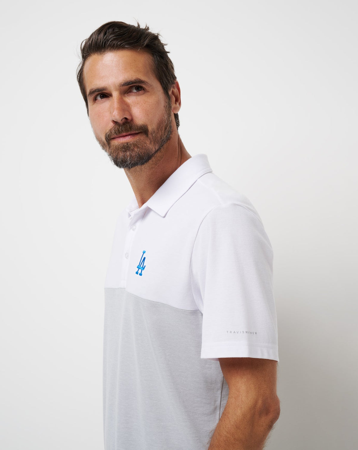 TravisMathew | Los Angeles Dodgers Home Run Leader Polo - White/Heather Grey