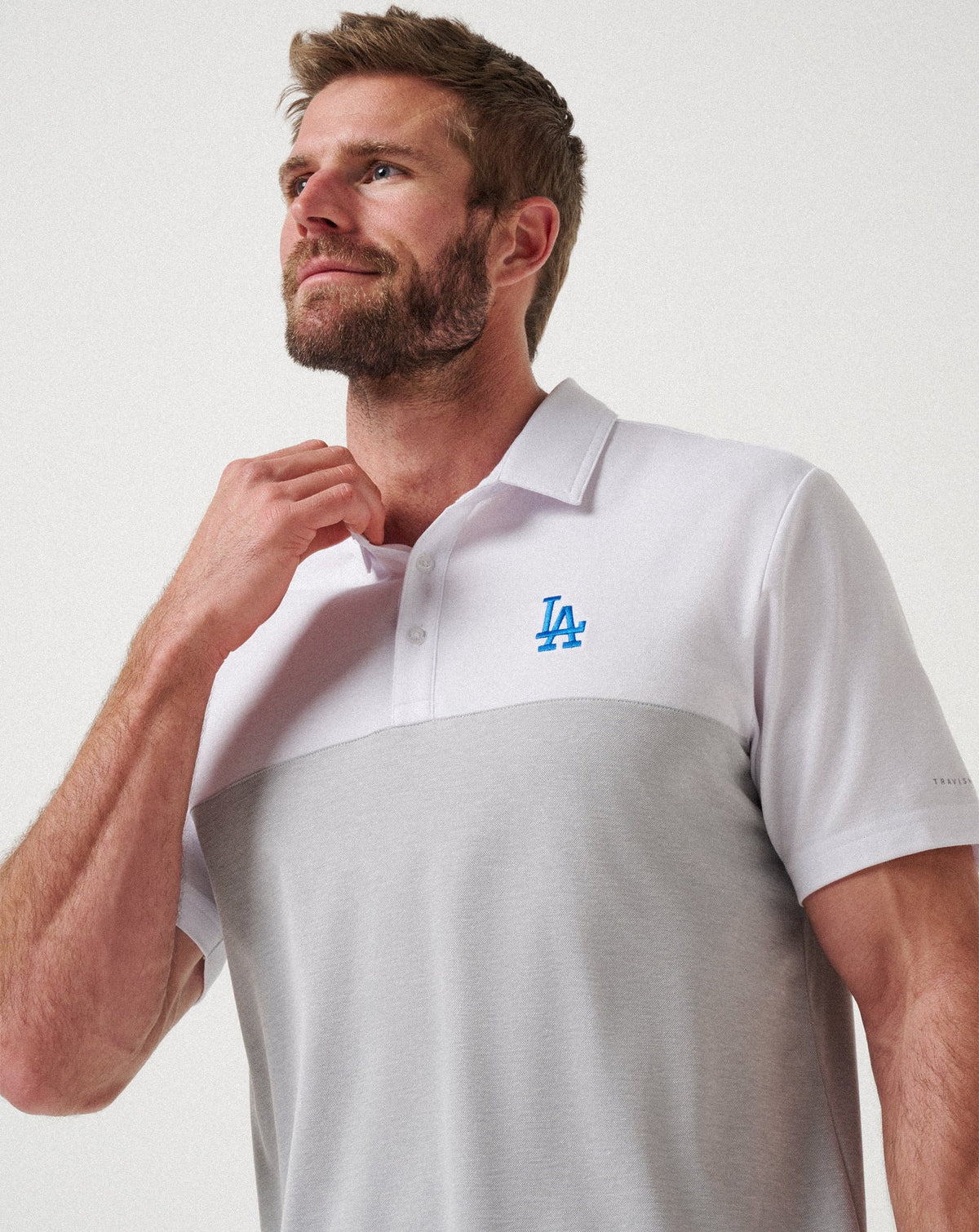TravisMathew | Los Angeles Dodgers Home Run Leader Polo - White/Heather Grey