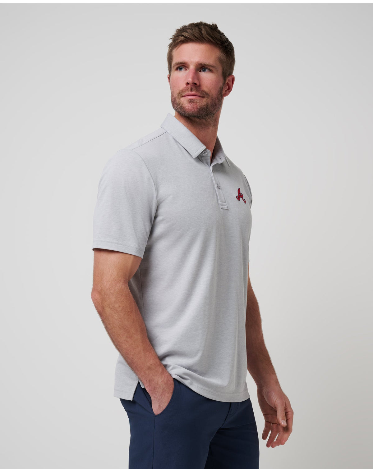 TravisMathew | Atlanta Braves Playoff Pitch Polo - Heather Grey