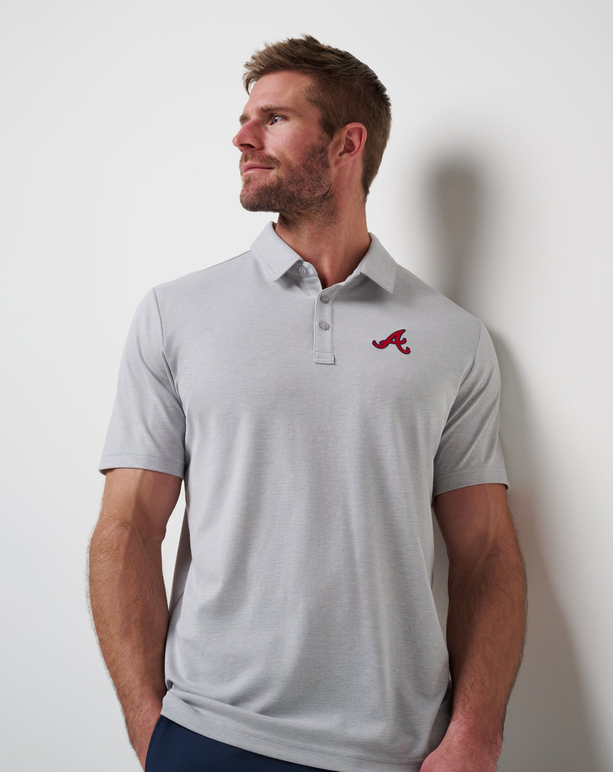 TravisMathew | Atlanta Braves Playoff Pitch Polo - Heather Grey