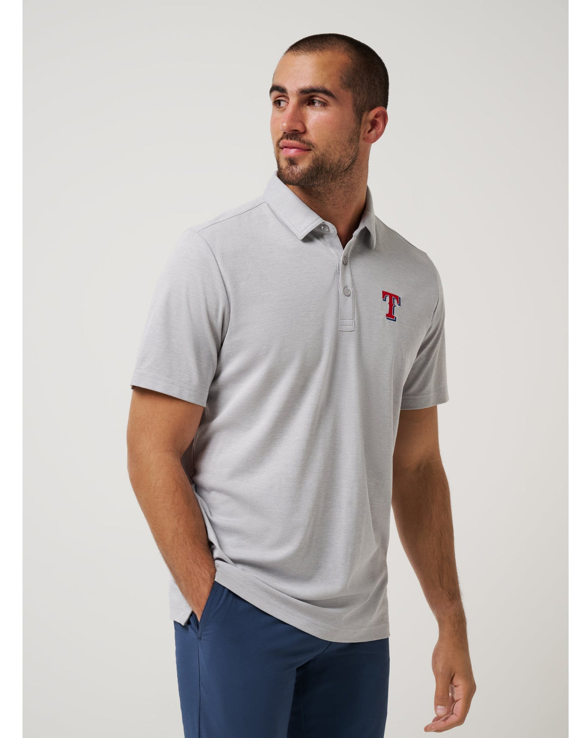 TravisMathew | Texas Rangers Playoff Pitch Polo - Heather Grey