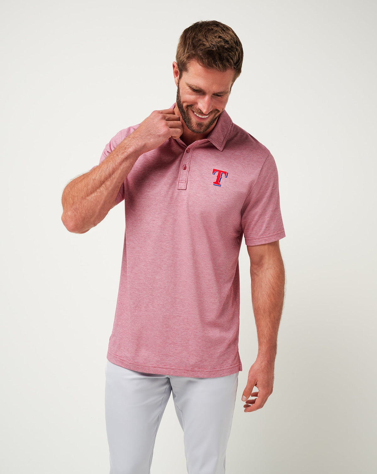 TravisMathew | Texas Rangers The Zinna Polo - Heather Cardinal