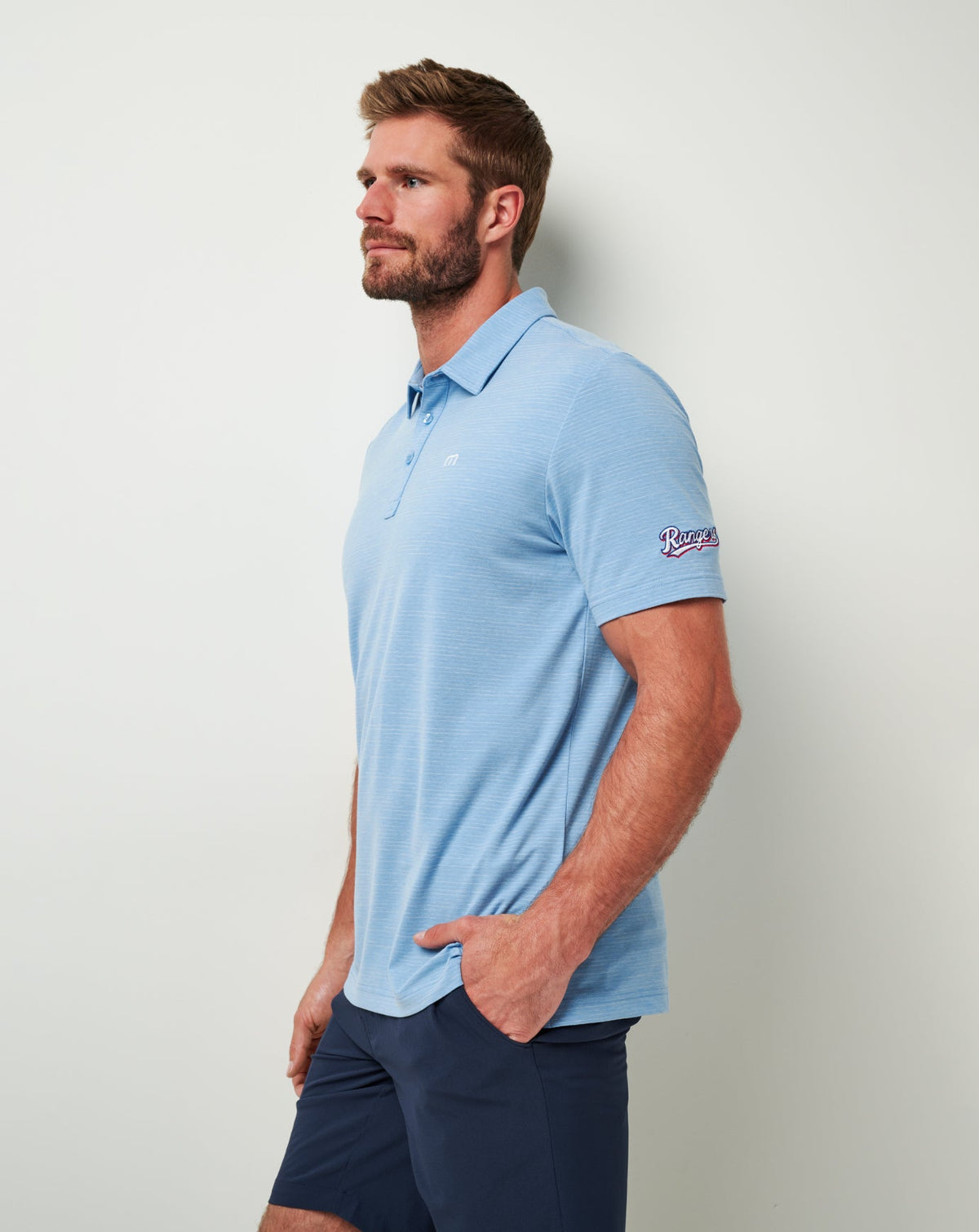 TravisMathew | Texas Rangers The Heater Polo - Heather Heritage Blue