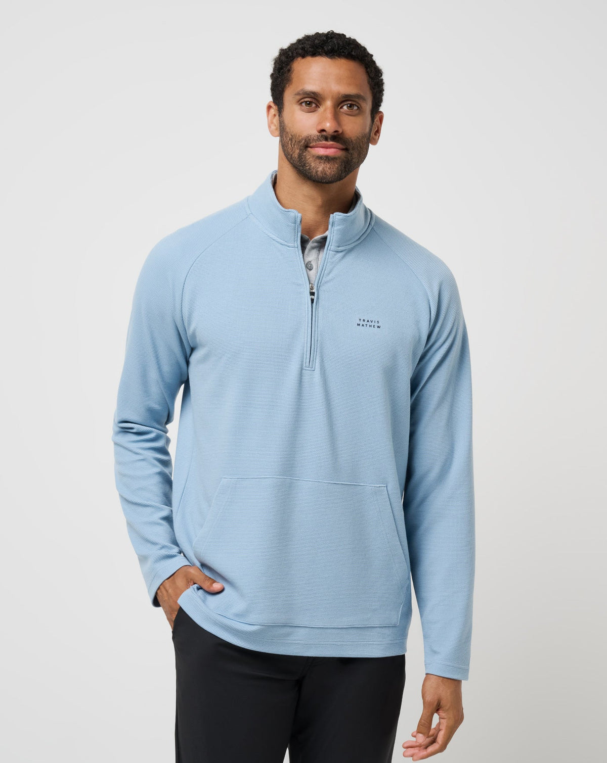 TravisMathew | Performance Waffle Quarter Zip - Dusty Blue