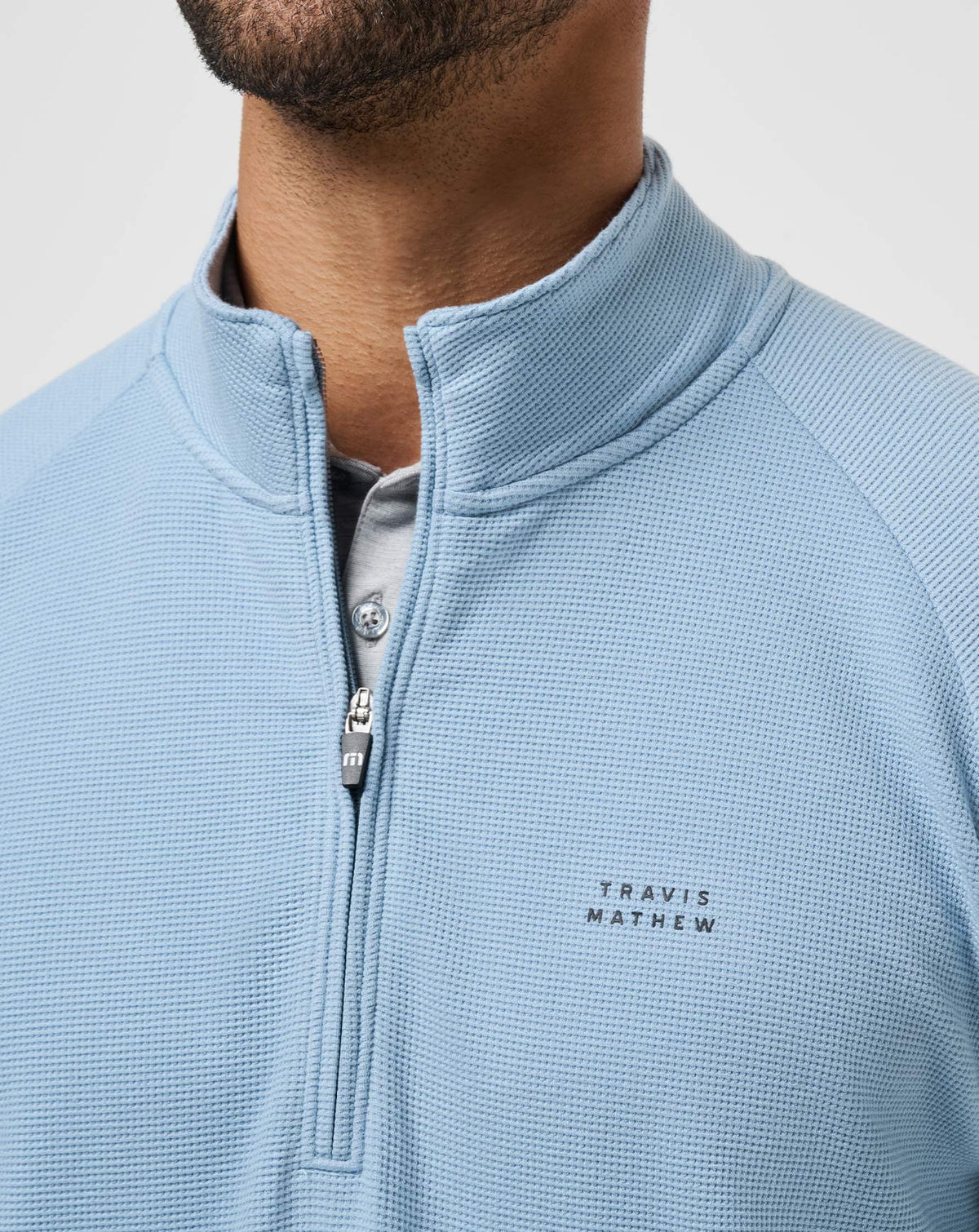 TravisMathew | Performance Waffle Quarter Zip - Dusty Blue