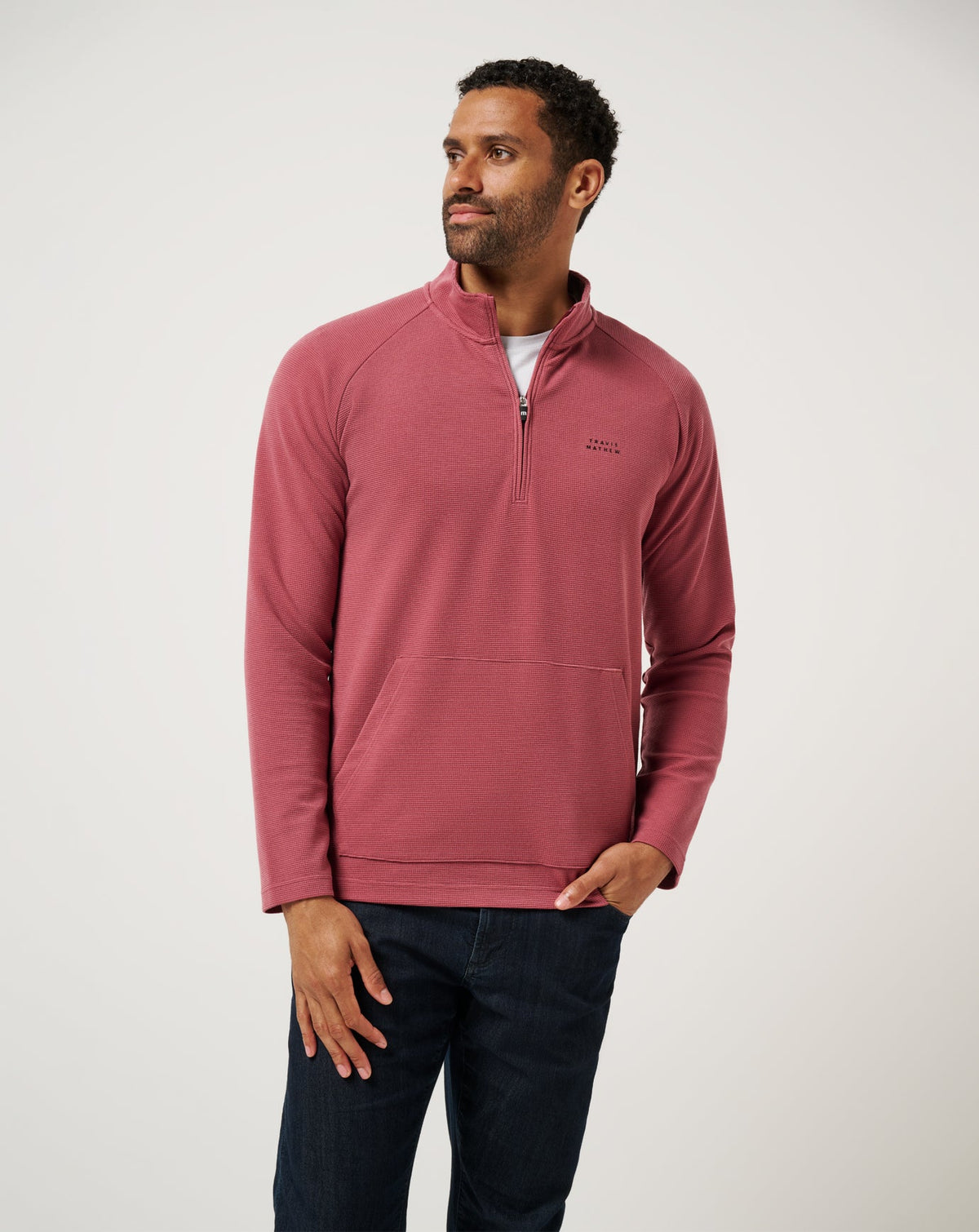 TravisMathew | Performance Waffle Quarter Zip - Roan Rouge