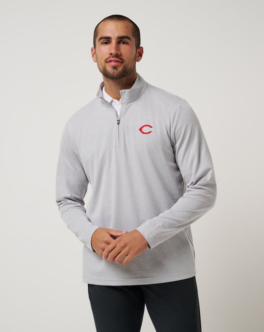 TravisMathew | Cincinatti Reds Time To Tailgate Quarter Zip - Heather Grey
