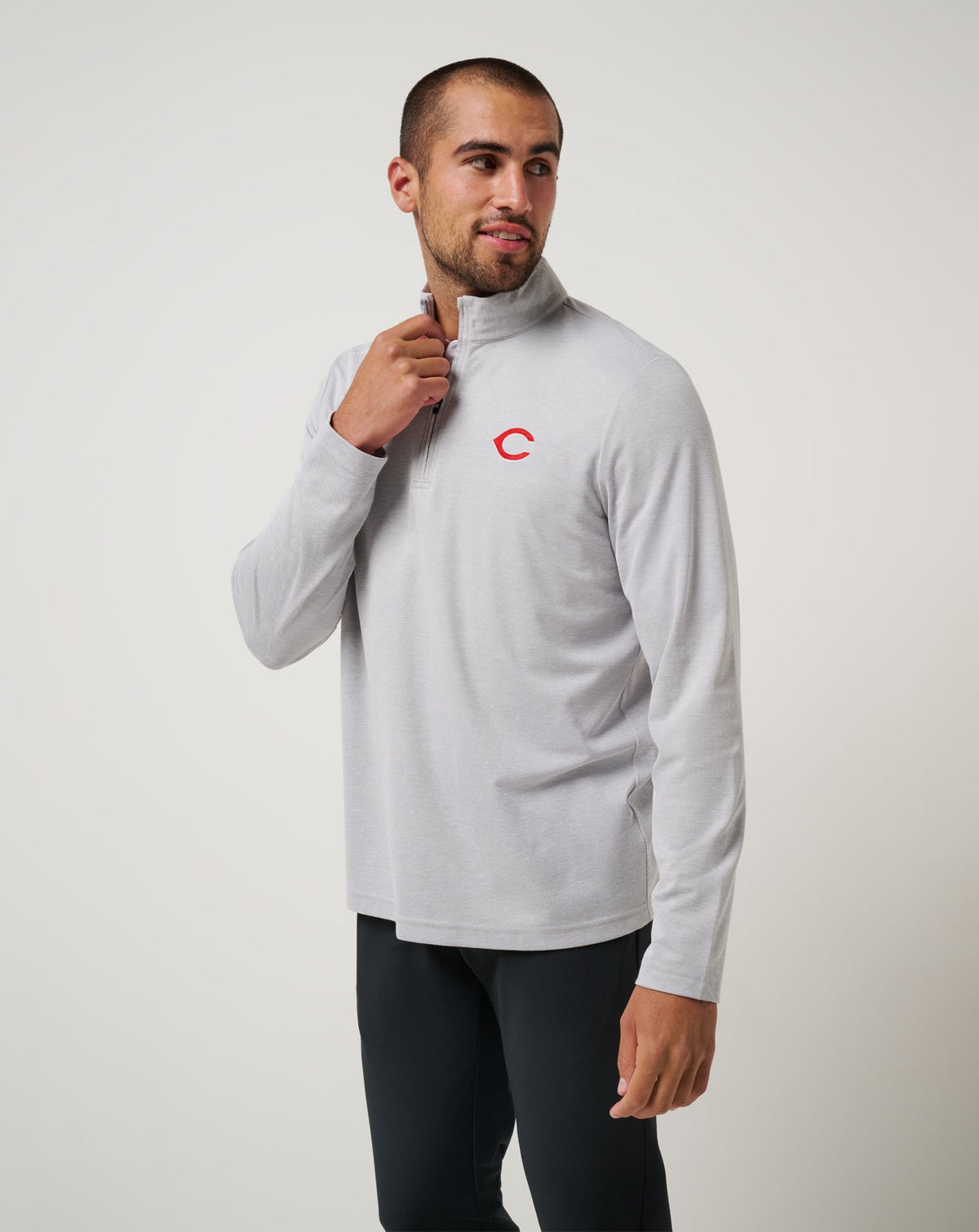 TravisMathew | Cincinatti Reds Time To Tailgate Quarter Zip - Heather Grey