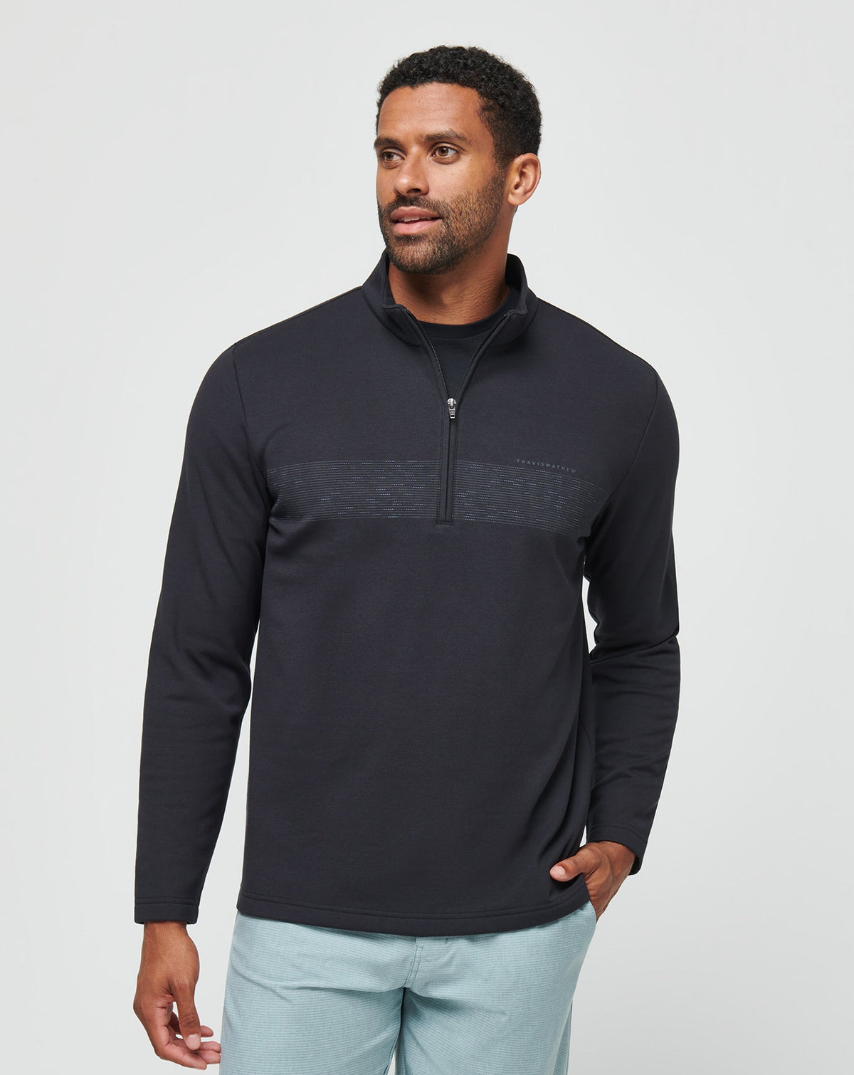 TravisMathew | Upgraded Fleece Chest Stripe Quarter Zip - Black/Coronet