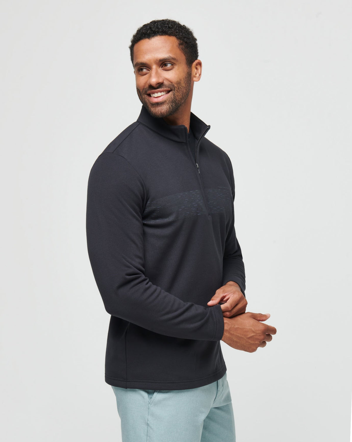 TravisMathew | Upgraded Fleece Chest Stripe Quarter Zip - Black/Coronet
