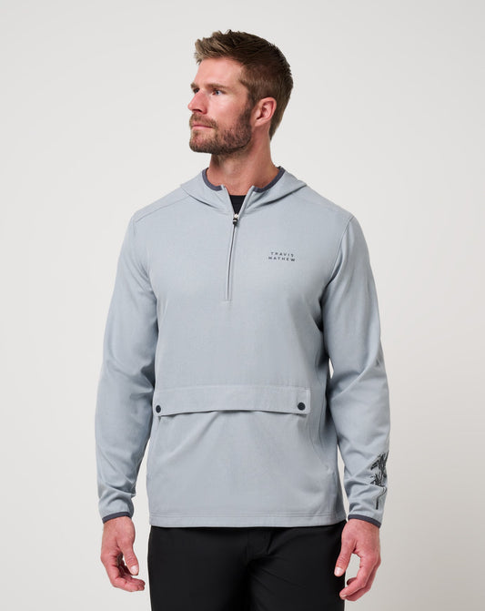 TravisMathew | Out Of Pocket Hooded Quarter Zip - Heather Light Grey