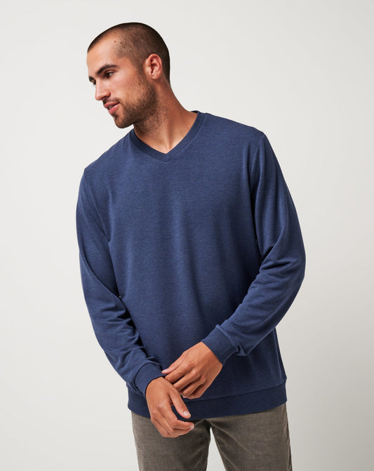 TravisMathew | Amenities V-Neck Crew - Heather Blue Nights