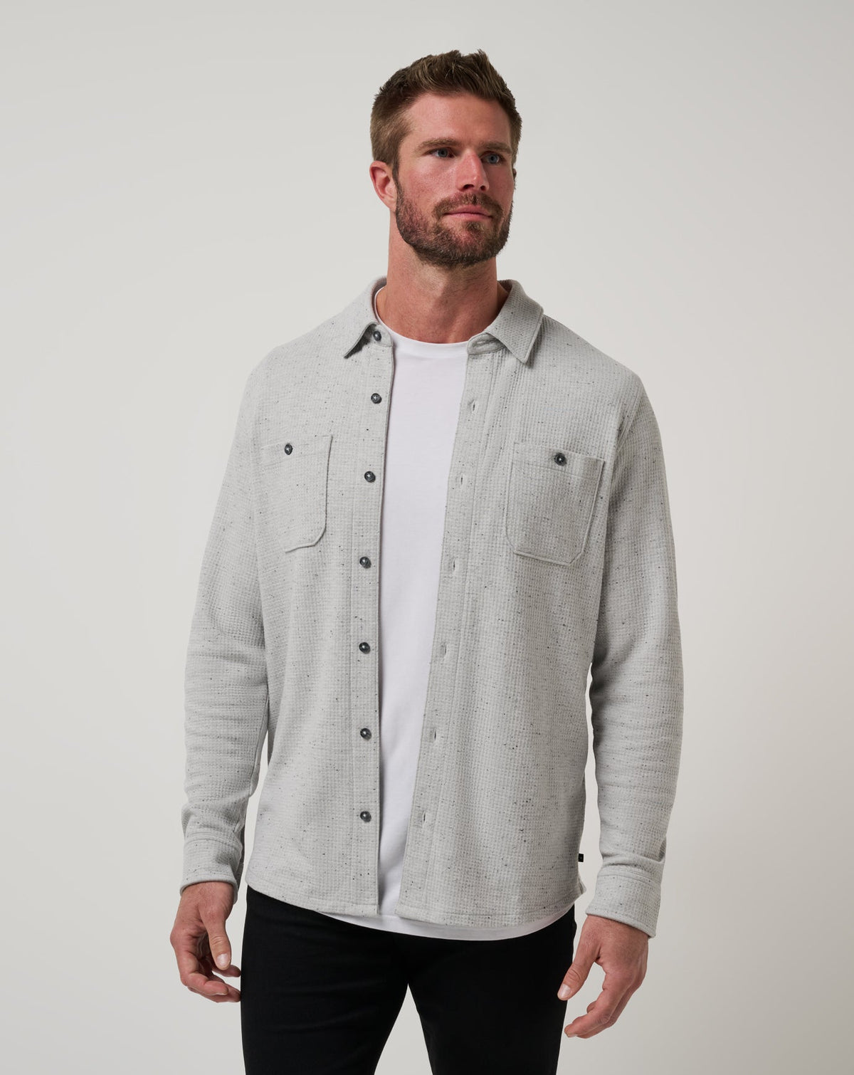 TravisMathew | Cloud Waffle Shirt Jacket - Heather Light Grey
