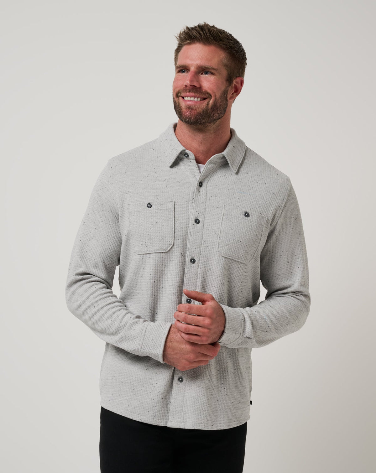 TravisMathew | Cloud Waffle Shirt Jacket - Heather Light Grey