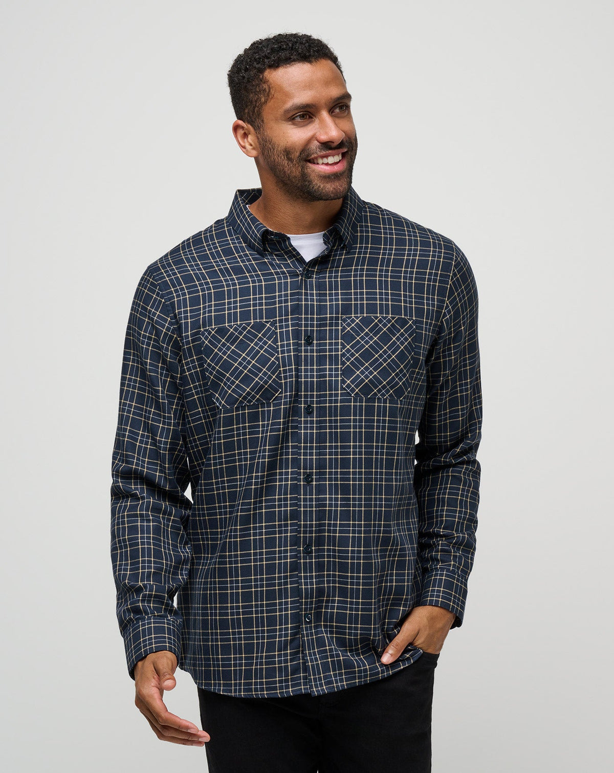 TravisMathew | Cloud Flannel Plaid Button-Up - Total Eclipse/Apricot