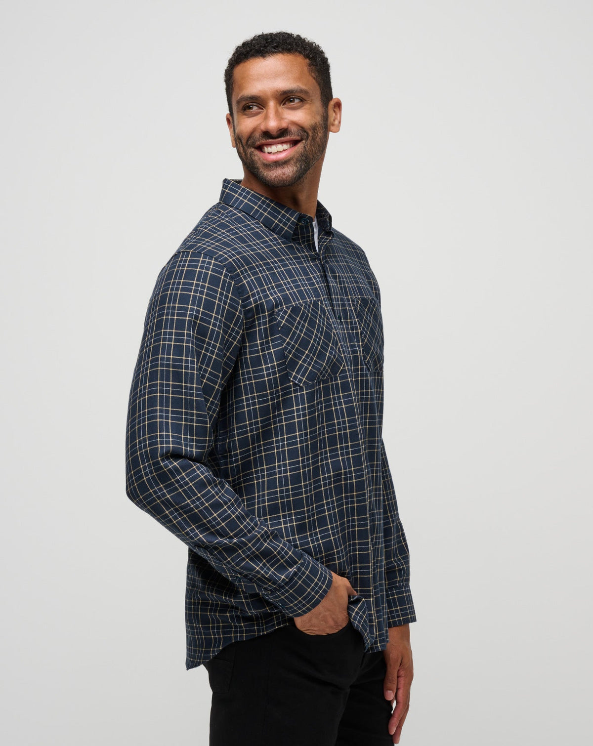 TravisMathew | Cloud Flannel Plaid Button-Up - Total Eclipse/Apricot