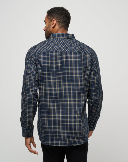 TravisMathew | Cloud Flannel Plaid Button-Up - Total Eclipse/Apricot