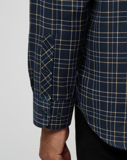 TravisMathew | Cloud Flannel Plaid Button-Up - Total Eclipse/Apricot