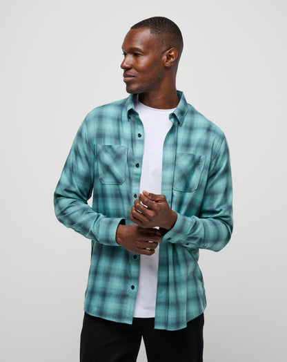 TravisMathew | Cloud Flannel Plaid Button-Up - Total Eclipse/Cameo