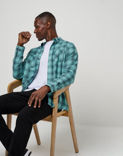 TravisMathew | Cloud Flannel Plaid Button-Up - Total Eclipse/Cameo