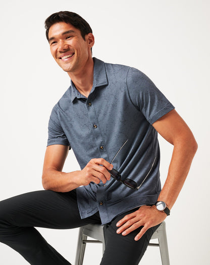 TravisMathew | Knit Featherweight Tides Button-Up - Mood Indigo/Vintage Indigo
