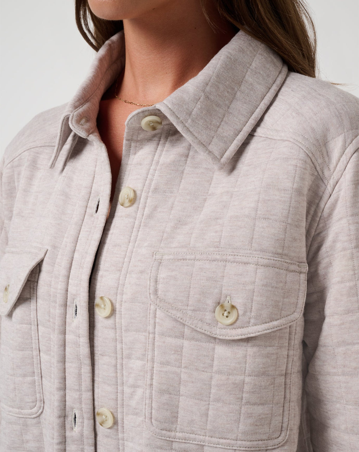 TravisMathew | Cloud Coastal Quilted Shacket - Heather Savannah Tan