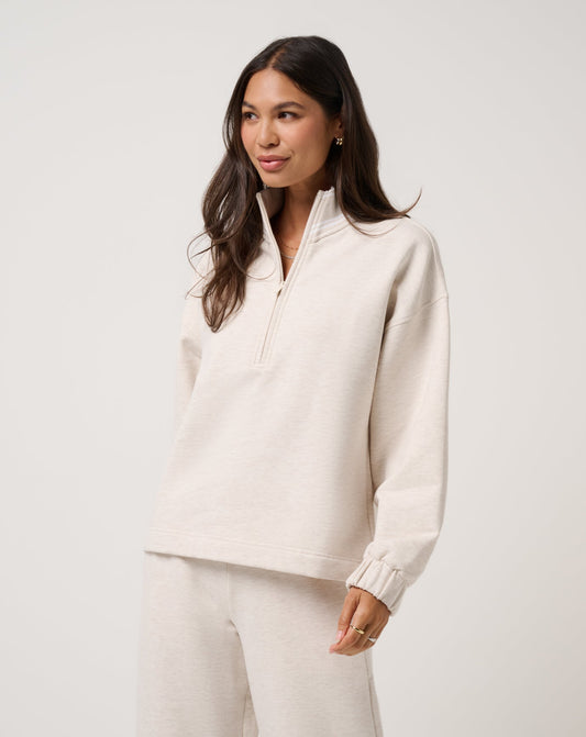 TravisMathew | Cloud Fleece Clubside Half Zip - Heather Brazillian Sand