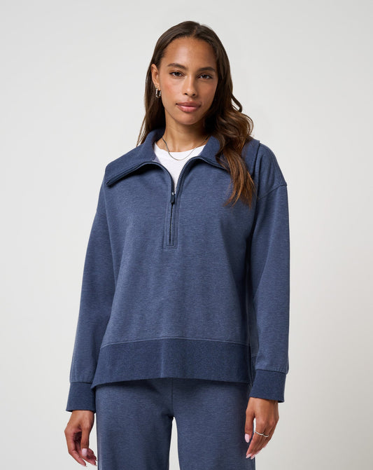TravisMathew | Save The Day Cloud Half Zip 2.0 - Heather Navy Blazer