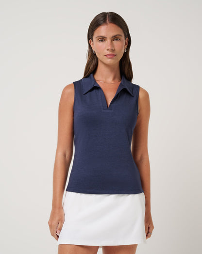 TravisMathew | Skyloft Light Sleeveless Polo - Heather Navy Blazer
