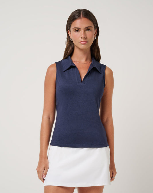 TravisMathew | Skyloft Light Sleeveless Polo - Heather Navy Blazer