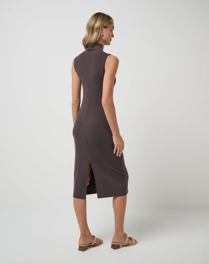 TravisMathew | Cloud Rib Mock Neck Dress - Coffee Grounds