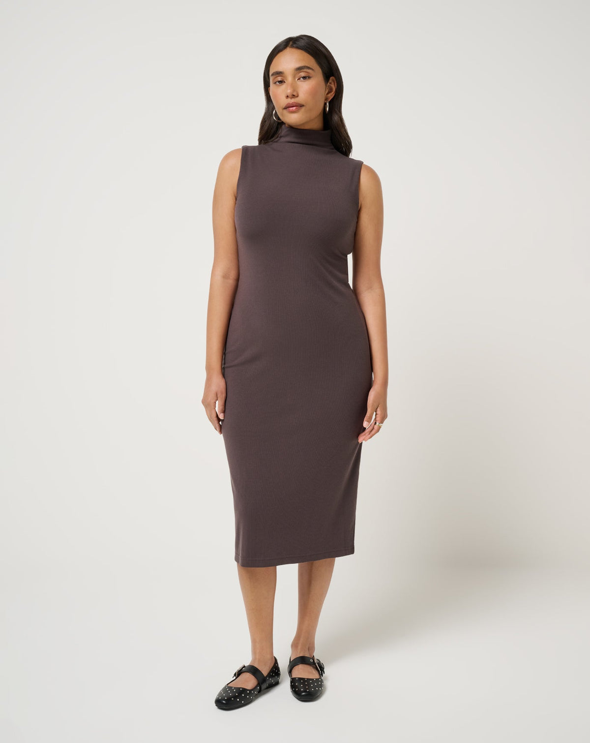 TravisMathew | Cloud Rib Mock Neck Dress - Coffee Grounds