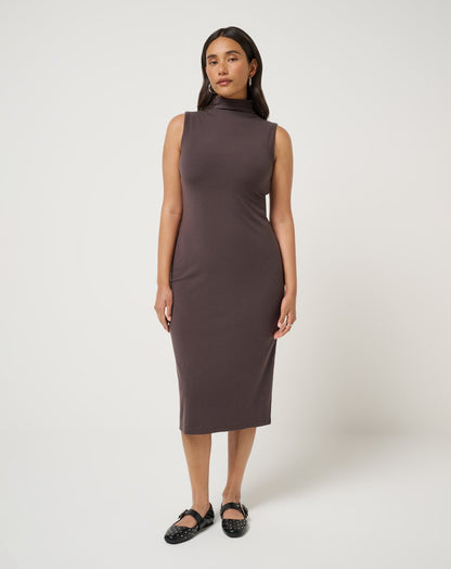 TravisMathew | Cloud Rib Mock Neck Dress - Coffee Grounds