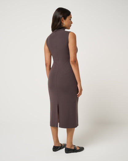 TravisMathew | Cloud Rib Mock Neck Dress - Coffee Grounds