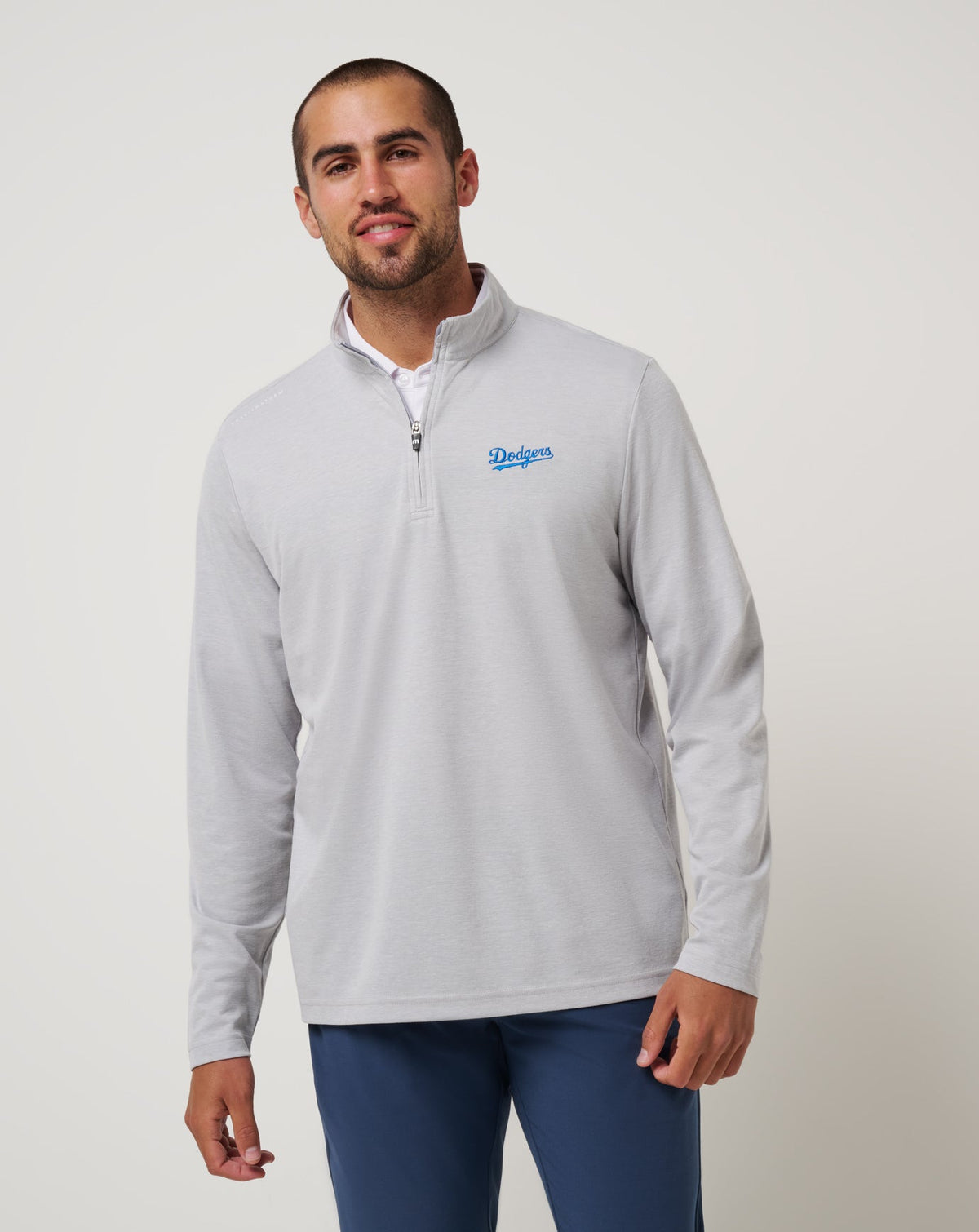 TravisMathew | Los Angeles Dodgers Time To Tailgate Quarter Zip - Heather Grey