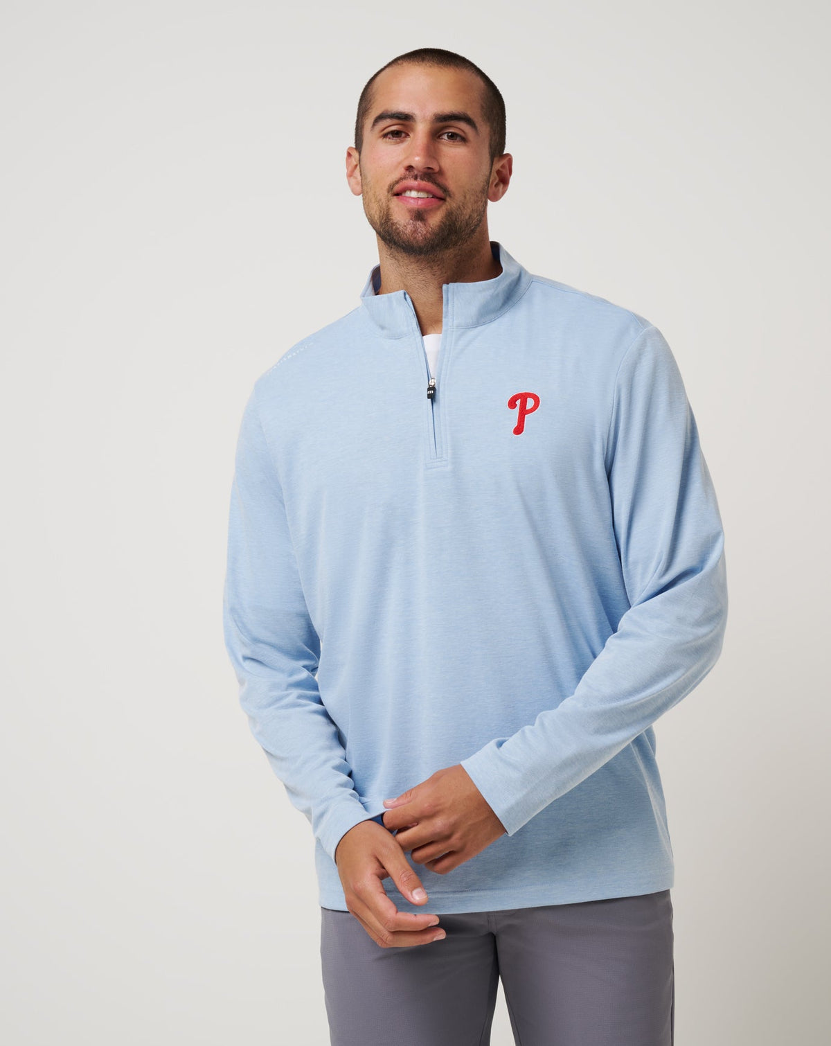 TravisMathew | Philadelphia Phillies Time To Tailgate Quarter Zip - Heather Blue