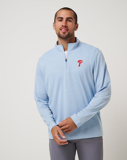 TravisMathew | Philadelphia Phillies Time To Tailgate Quarter Zip - Heather Blue
