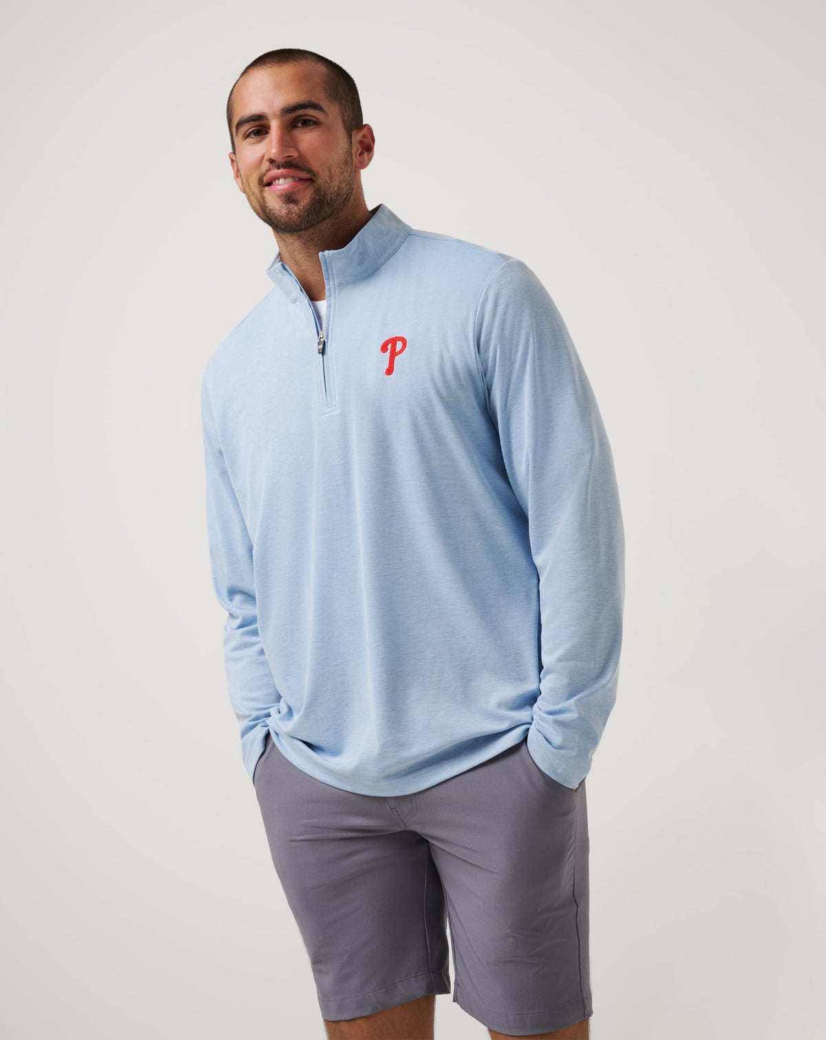 TravisMathew | Philadelphia Phillies Time To Tailgate Quarter Zip - Heather Blue