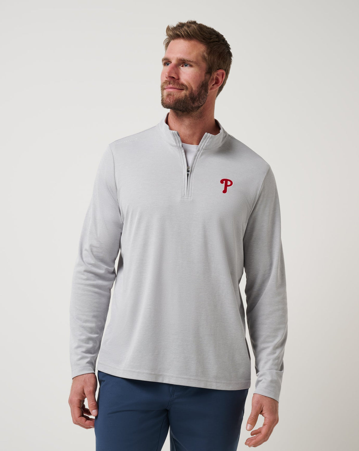 TravisMathew | Philadelphia Phillies Time To Tailgate Quarter Zip - Heather Grey