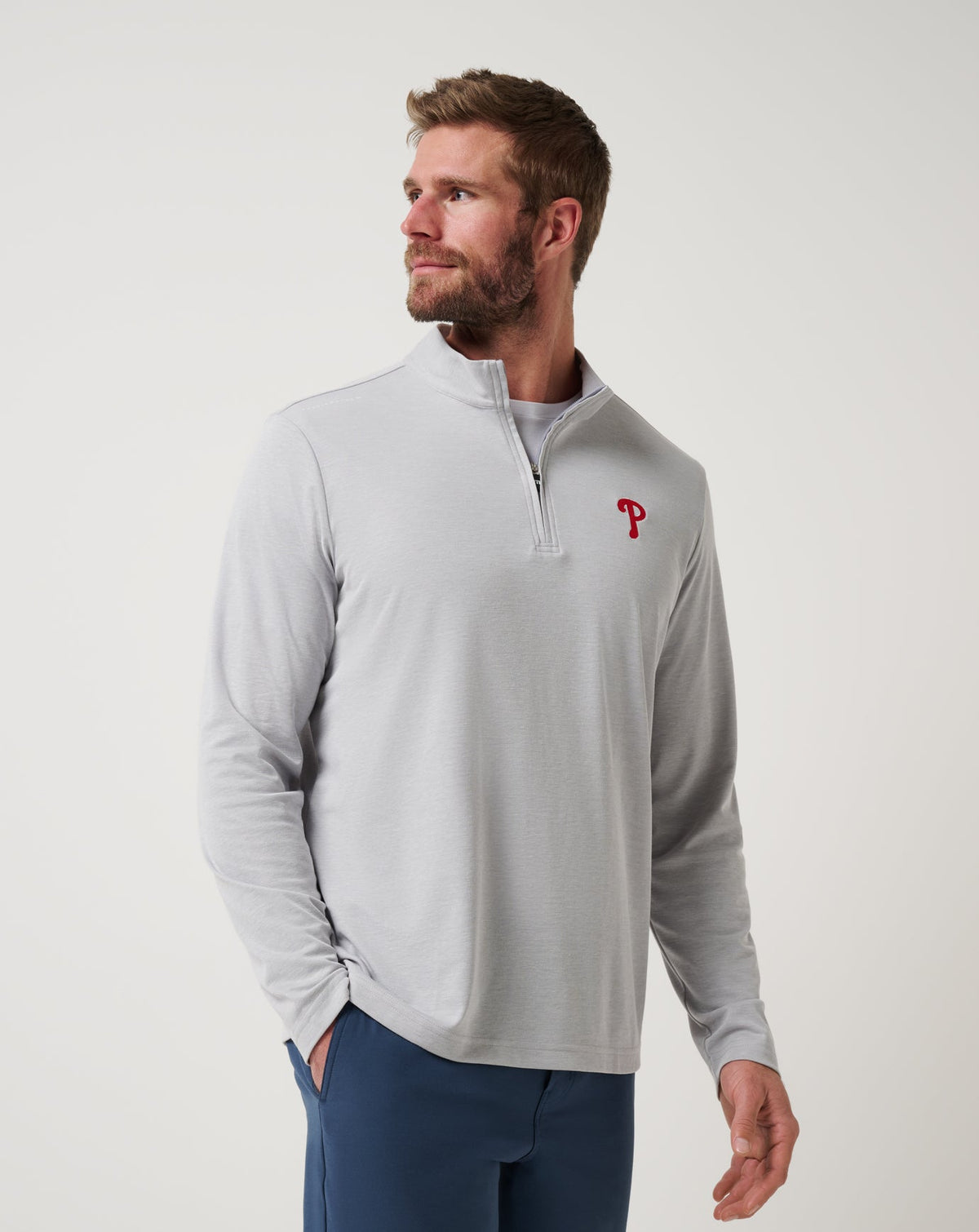 TravisMathew | Philadelphia Phillies Time To Tailgate Quarter Zip - Heather Grey