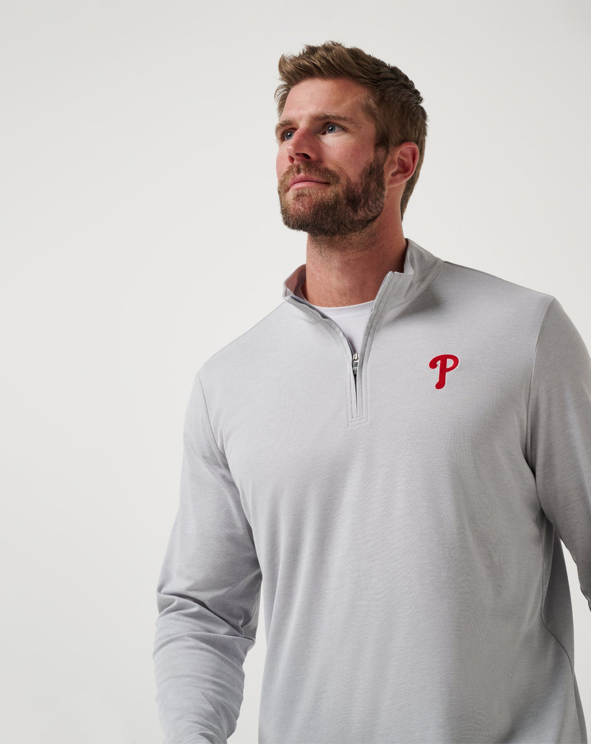 TravisMathew | Philadelphia Phillies Time To Tailgate Quarter Zip - Heather Grey