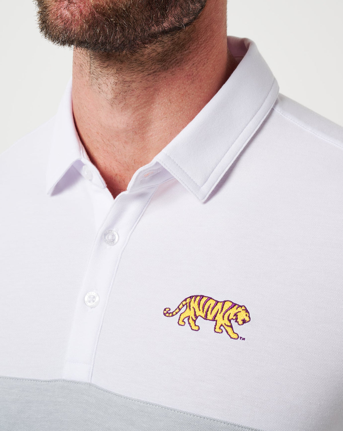 TravisMathew | LSU Drop Back Polo - White/Heather Grey