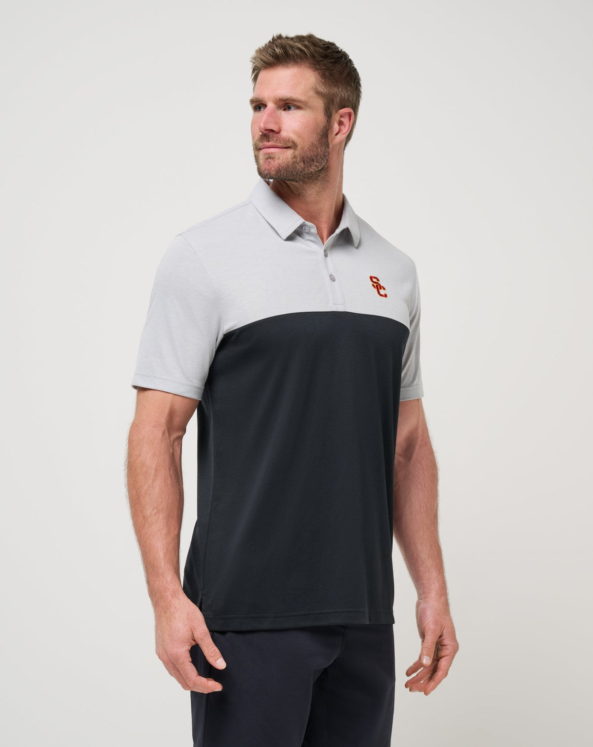 TravisMathew | USC Drop Back Polo - Heather Grey/Black
