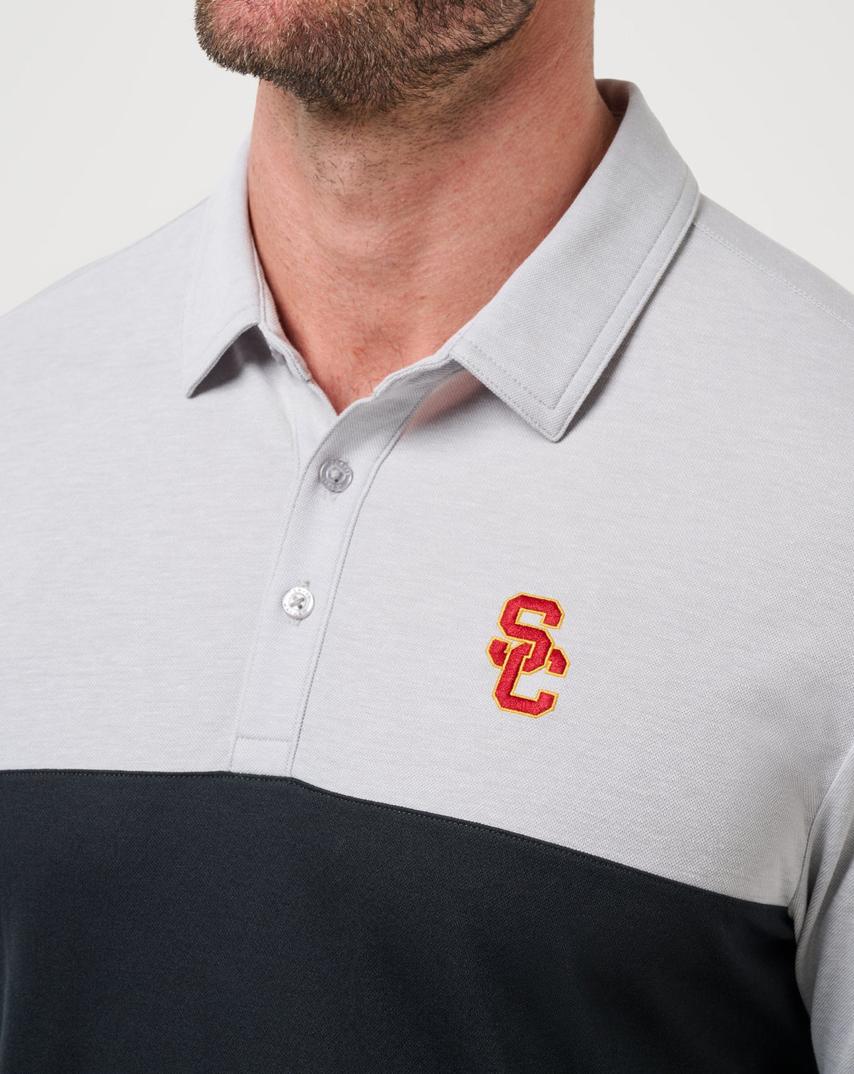 TravisMathew | USC Drop Back Polo - Heather Grey/Black