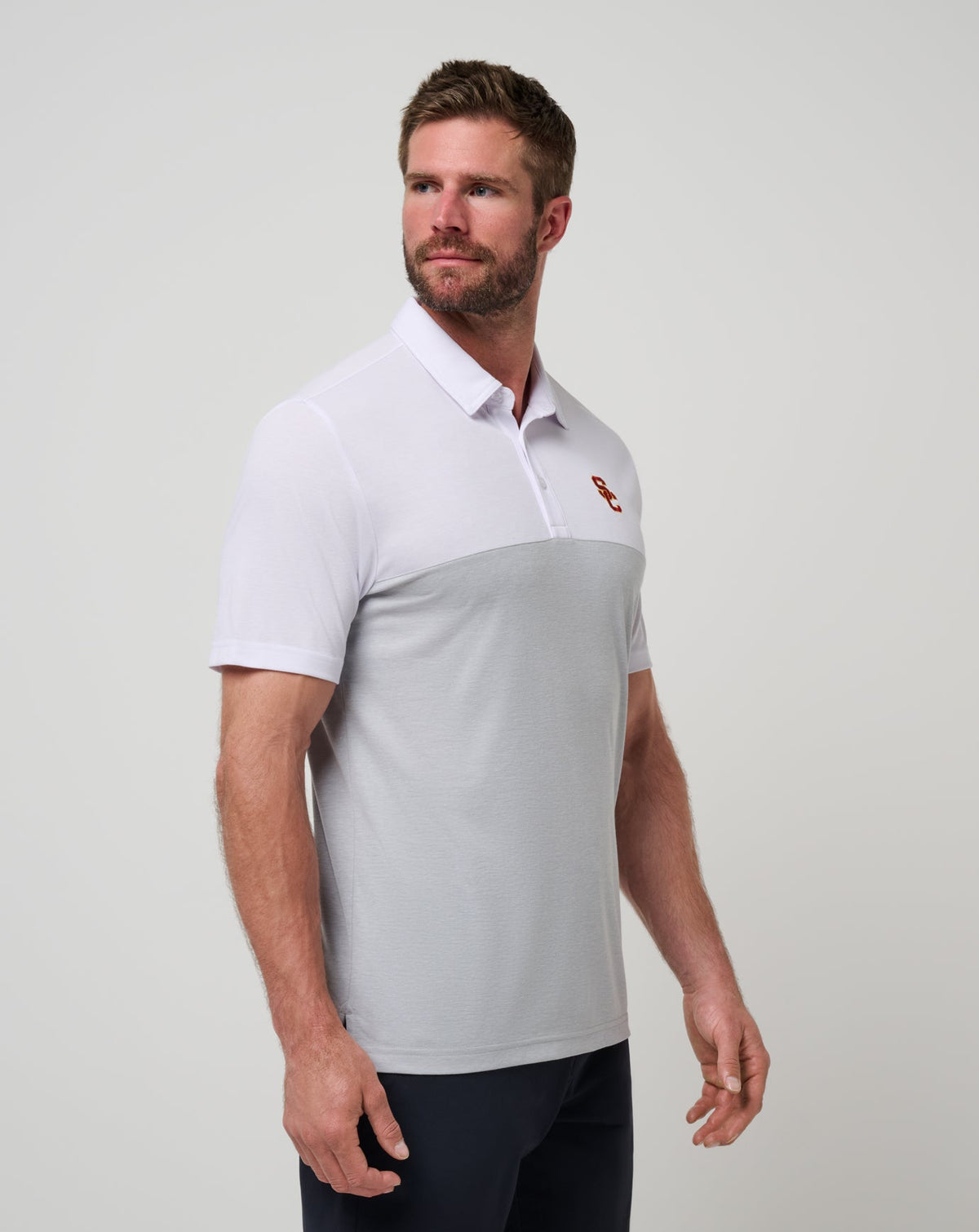TravisMathew | USC Drop Back Polo - White/Heather Grey